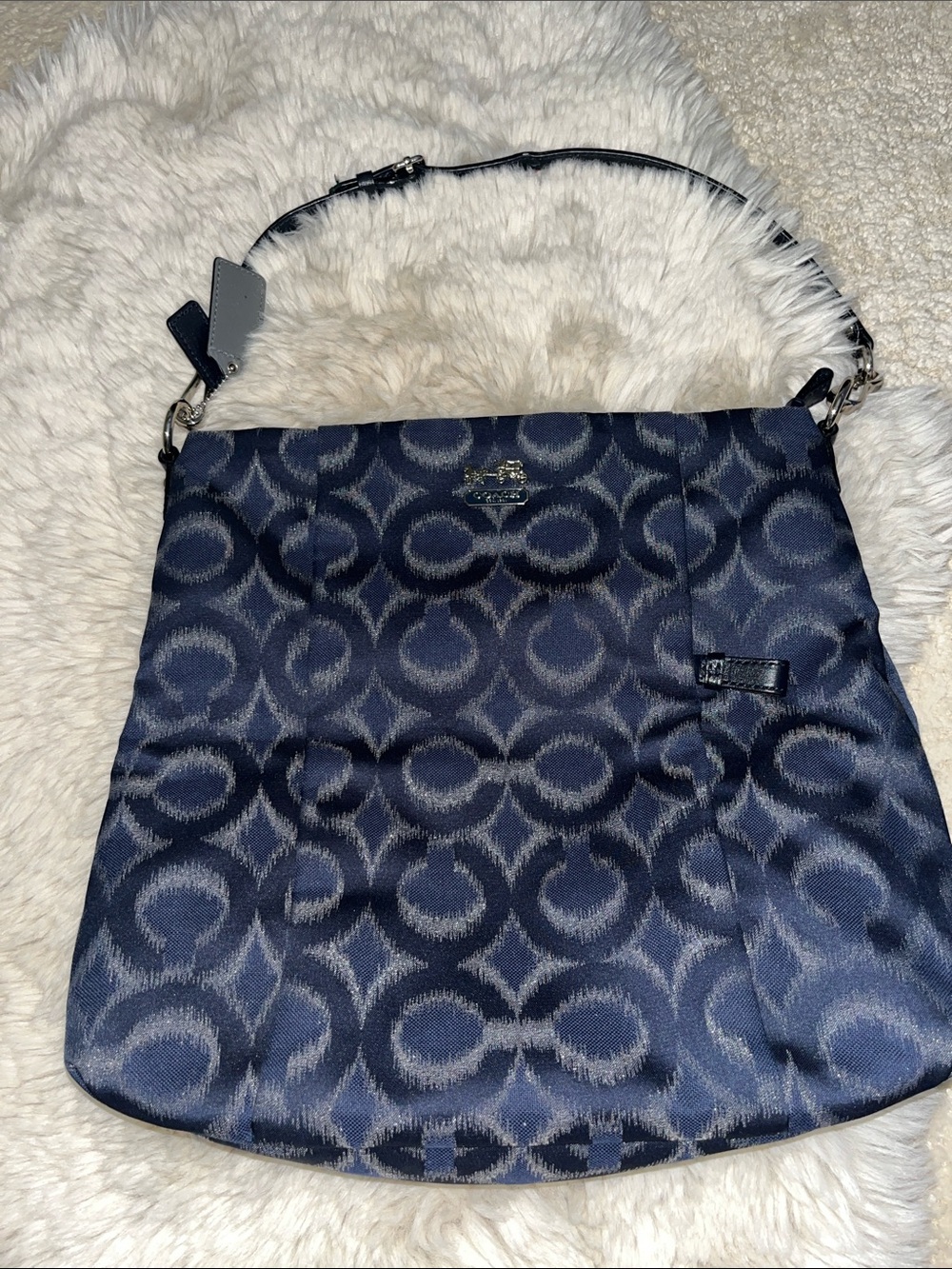 Coach Navy Signature Jacquard Shoulder Bag